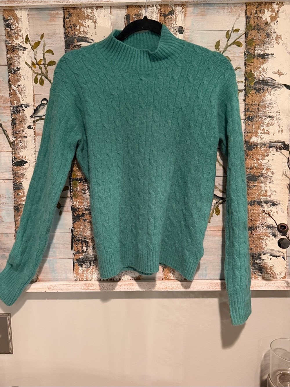 J. Crew Teal Cable-Knit Mock Neck Sweater
